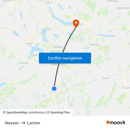 Wassen to Lachen map