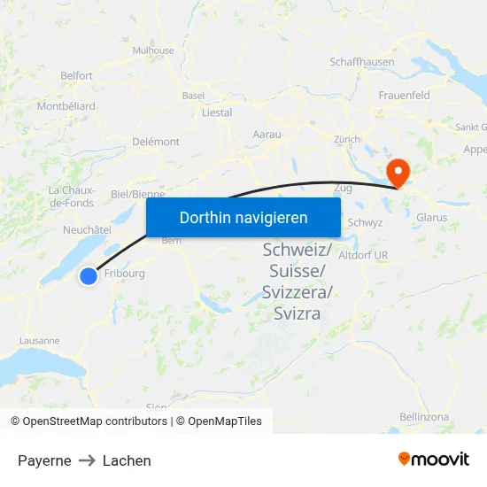 Payerne to Lachen map