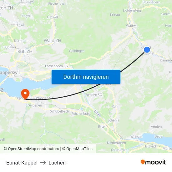 Ebnat-Kappel to Lachen map