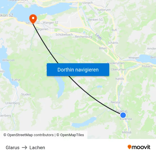 Glarus to Lachen map