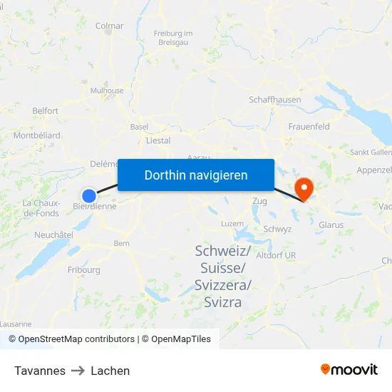 Tavannes to Lachen map