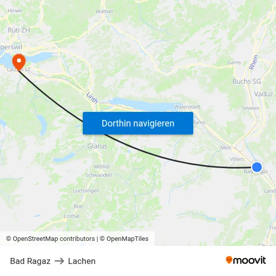 Bad Ragaz to Lachen map
