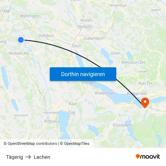 Tägerig to Lachen map