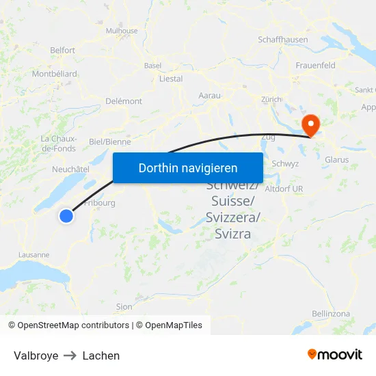 Valbroye to Lachen map