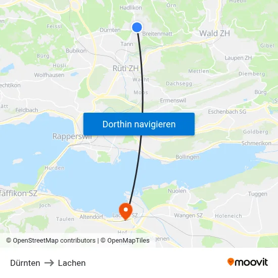 Dürnten to Lachen map