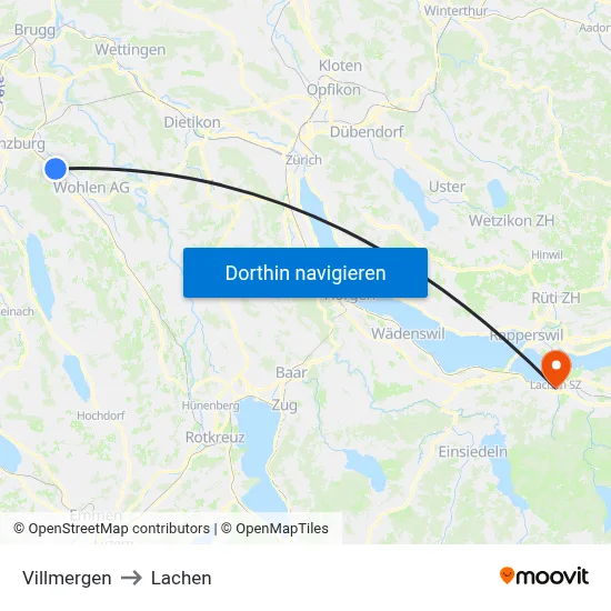 Villmergen to Lachen map