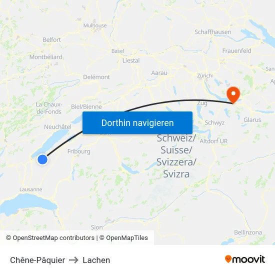 Chêne-Pâquier to Lachen map