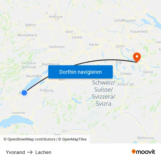 Yvonand to Lachen map