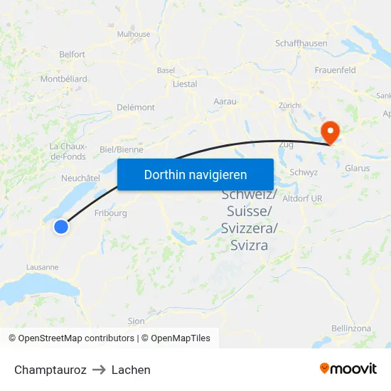 Champtauroz to Lachen map
