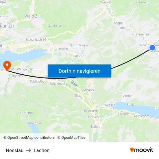 Nesslau to Lachen map