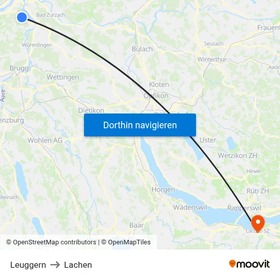Leuggern to Lachen map