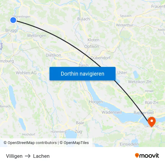 Villigen to Lachen map