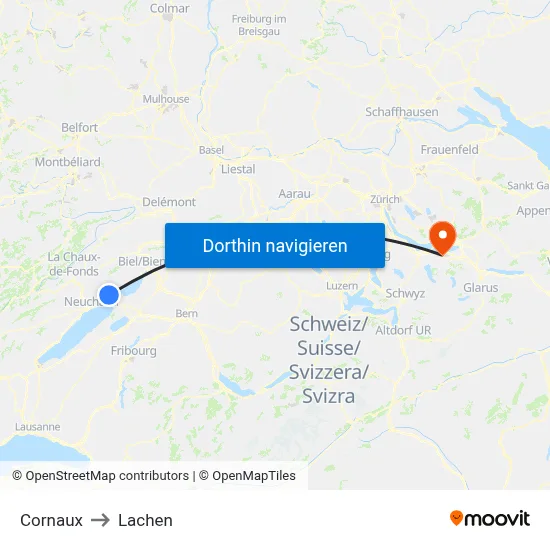 Cornaux to Lachen map