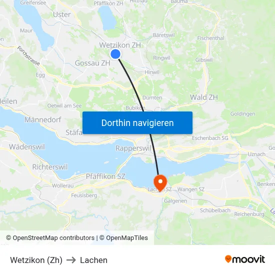 Wetzikon (Zh) to Lachen map