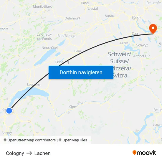 Cologny to Lachen map