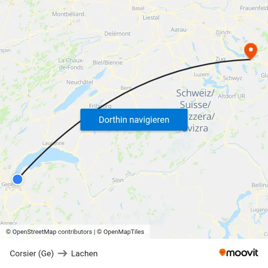 Corsier (Ge) to Lachen map