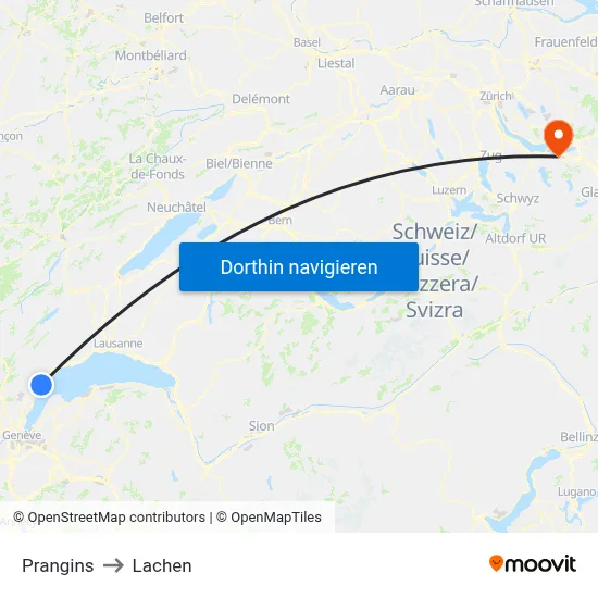 Prangins to Lachen map
