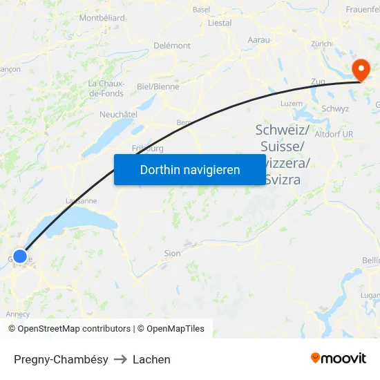 Pregny-Chambésy to Lachen map