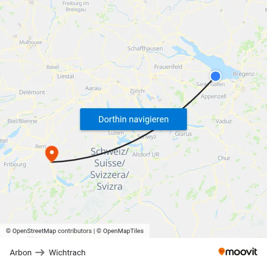 Arbon to Wichtrach map
