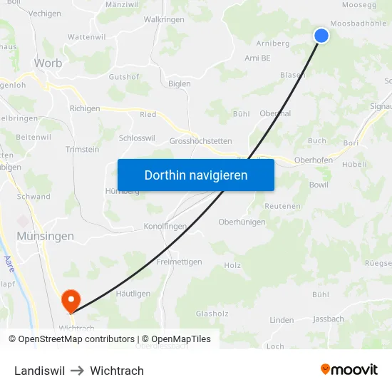 Landiswil to Wichtrach map