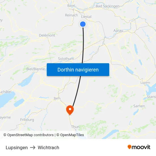 Lupsingen to Wichtrach map