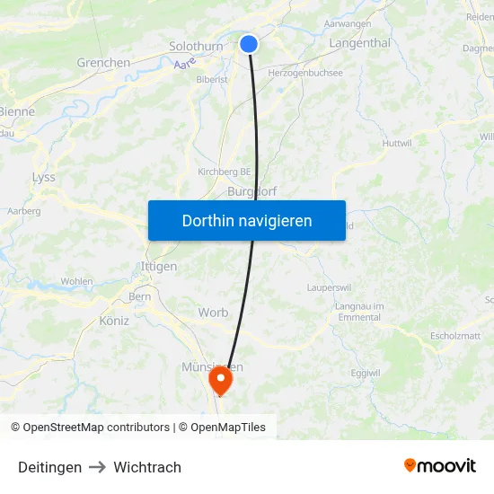 Deitingen to Wichtrach map