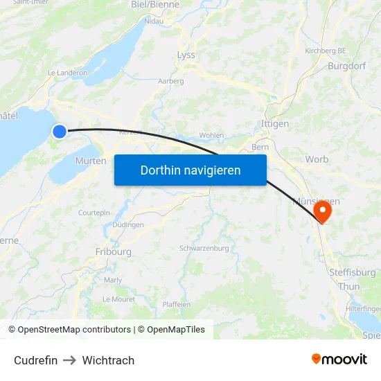 Cudrefin to Wichtrach map