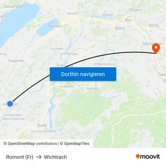 Romont (Fr) to Wichtrach map