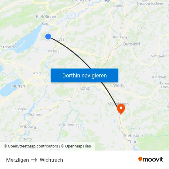 Merzligen to Wichtrach map