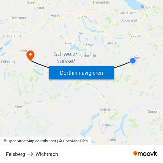 Felsberg to Wichtrach map