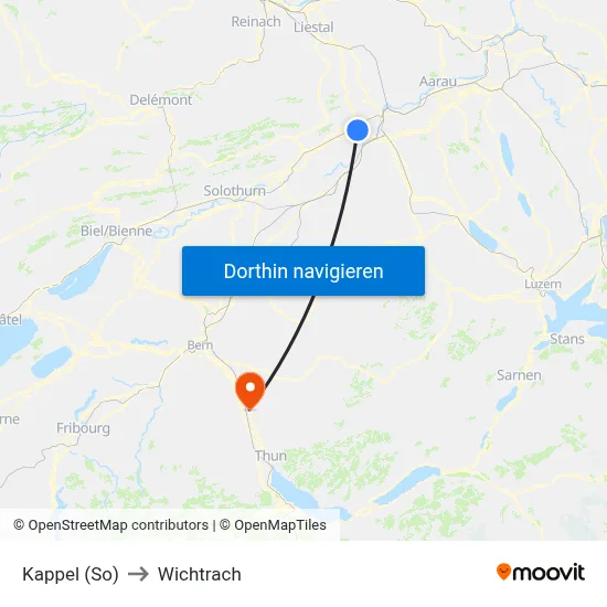 Kappel (So) to Wichtrach map