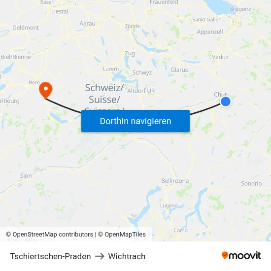 Tschiertschen-Praden to Wichtrach map