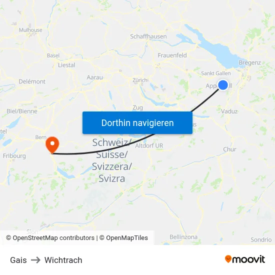 Gais to Wichtrach map