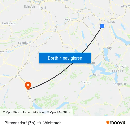 Birmensdorf (Zh) to Wichtrach map
