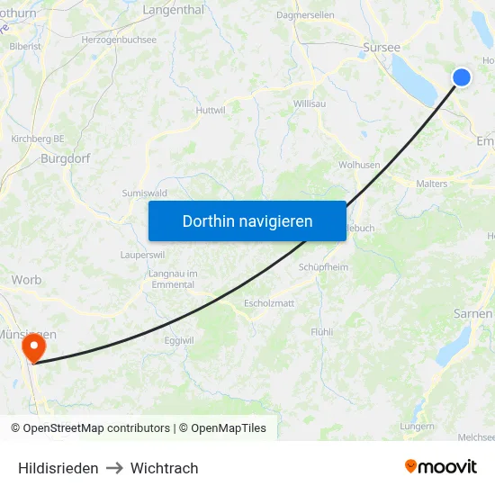 Hildisrieden to Wichtrach map