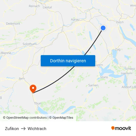 Zufikon to Wichtrach map