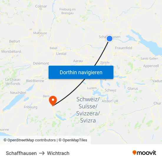 Schaffhausen to Wichtrach map