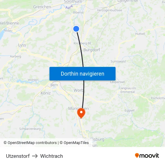 Utzenstorf to Wichtrach map