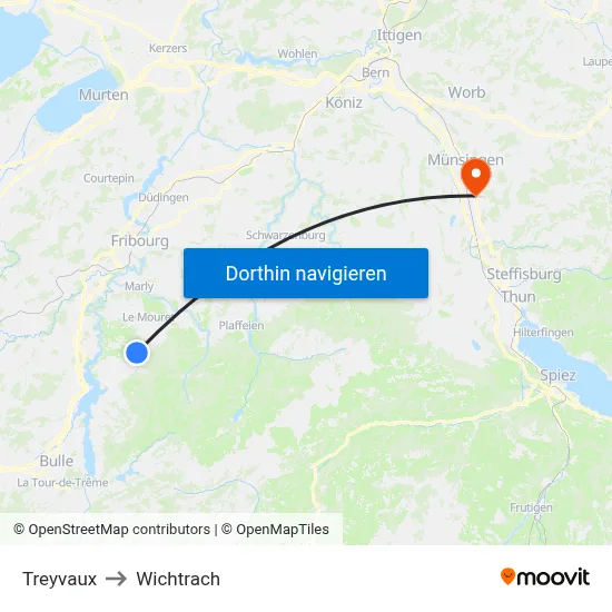 Treyvaux to Wichtrach map