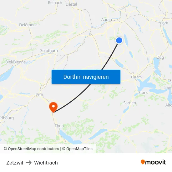 Zetzwil to Wichtrach map