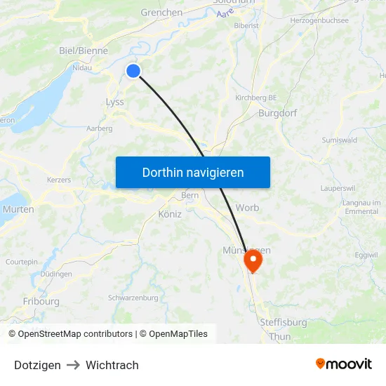 Dotzigen to Wichtrach map