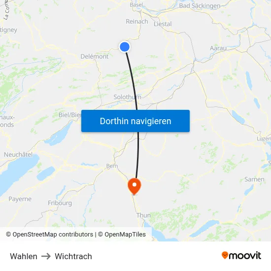 Wahlen to Wichtrach map