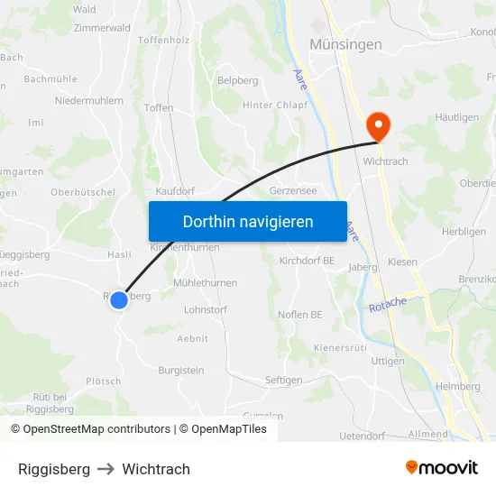 Riggisberg to Wichtrach map