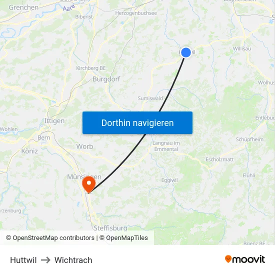 Huttwil to Wichtrach map