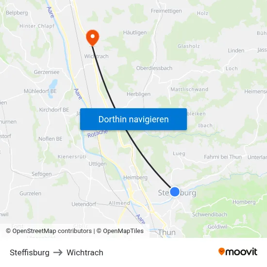 Steffisburg to Wichtrach map