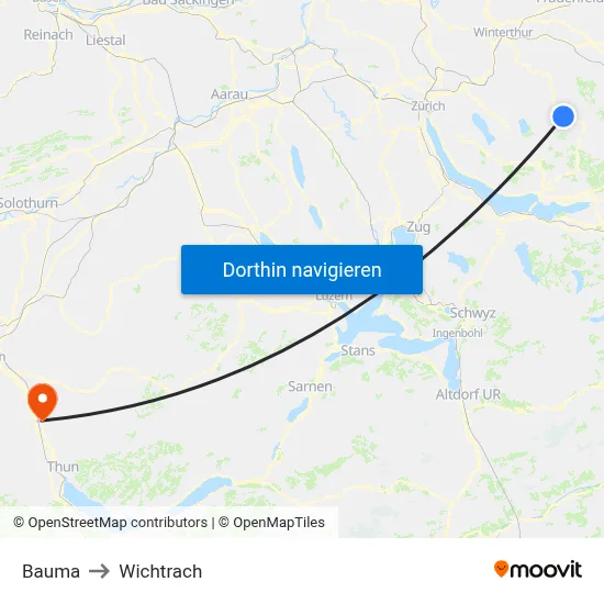 Bauma to Wichtrach map