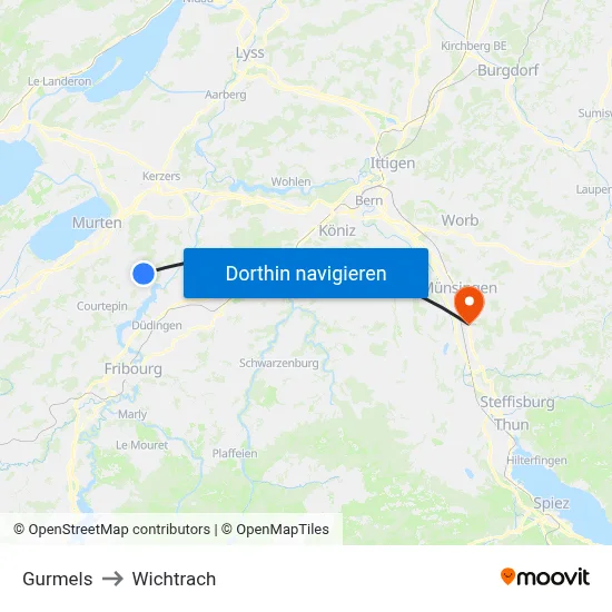 Gurmels to Wichtrach map