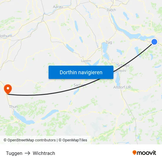 Tuggen to Wichtrach map