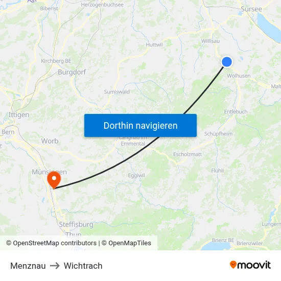 Menznau to Wichtrach map