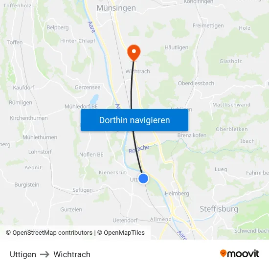 Uttigen to Wichtrach map